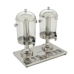 DESPACHADOR DE JUGOS MIGSA ZCF302B | Despachador de Jugos Charola de Residuos 2 Tanques 8 Litros c/u | Tubo Intermedio para Hielo Independiente | Acero Inoxidable y Acrílico | Cafetería Bistro Desayunador