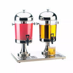 DESPACHADOR DE JUGOS MIGSA ZCF302B | Despachador de Jugos Charola de Residuos 2 Tanques 8 Litros c/u | Tubo Intermedio para Hielo Independiente | Acero Inoxidable y Acrílico | Cafetería Bistro Desayunador