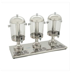 DESPACHADOR DE JUGOS MIGSA ZCF303B | Despachador de Jugos Charola de Residuos 3 Tanques 8 Litros c/u | Tubo Intermedio para Hielo Independiente | Acero Inoxidable y Acrílico | Desayunador Cafetería Restaurante