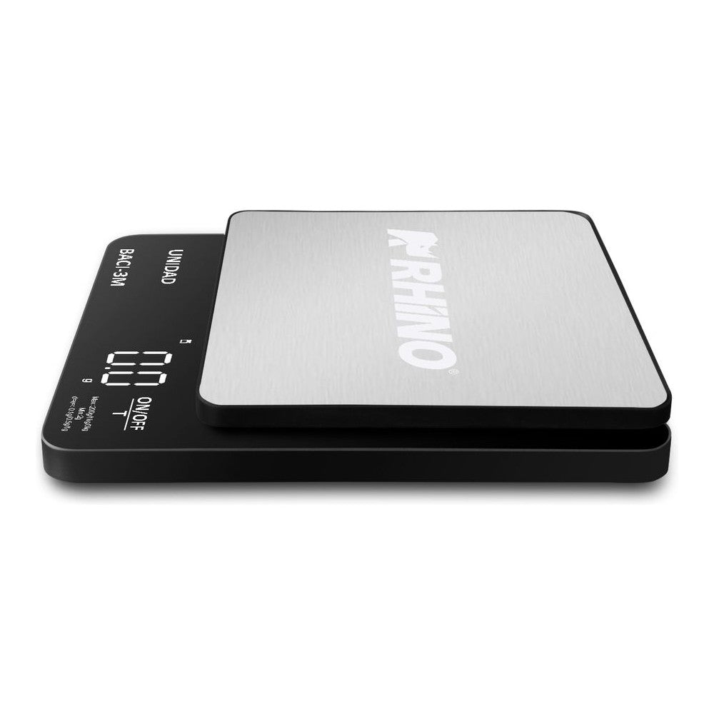 BÁSCULA RHINO BACI-3M | Báscula Digital de Precisión | Capacidad 200 g a 3 kg | Precisión 0.1 g | Plato de Acero Inoxidable | Repostería Joyería Laboratorio