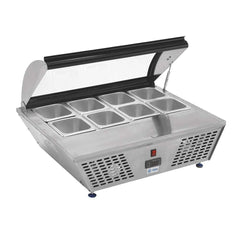 BASE REFRIGERADA MIGSA RTW-67L | Base Refrigerada | 8 Insertos | Tapa Cristal Abatible | Acero Inoxidable | Restaurante Buffet Cafetería