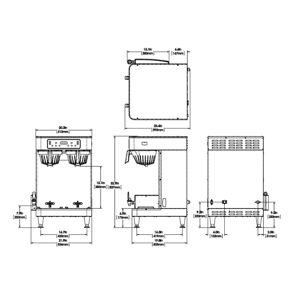 CAFETERA BUNN ICB TWIN SH 120/240V SST 51200.0100 | Cafetera Infusión Series Twin | Acero Inoxidable | Tienda Conveniencia Oficina