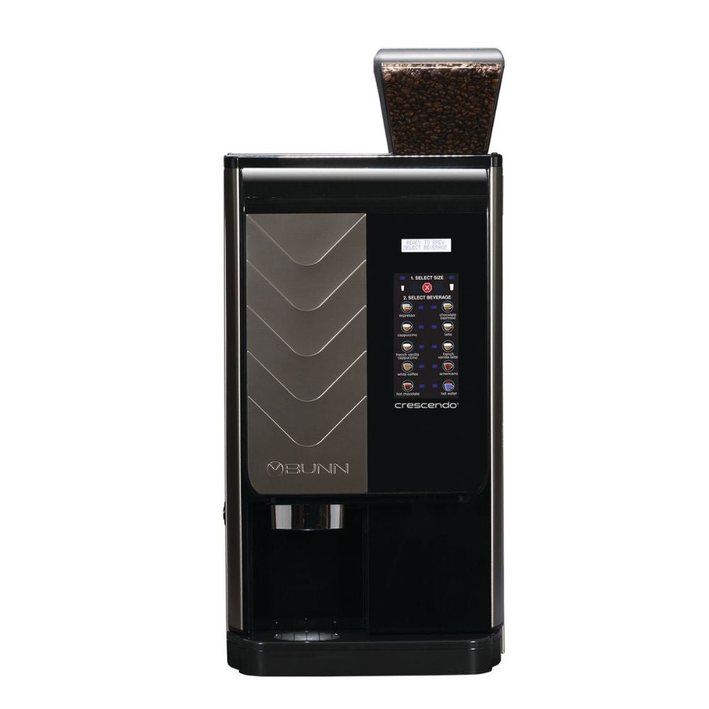 CAFETERA BUNN CRESCENDO 44300.0201 | Cafetera Espresso de Grano a Taza | Molino | 3 Tolvas | Acero | Plástico Negro | Oficina Coworking Cafetería