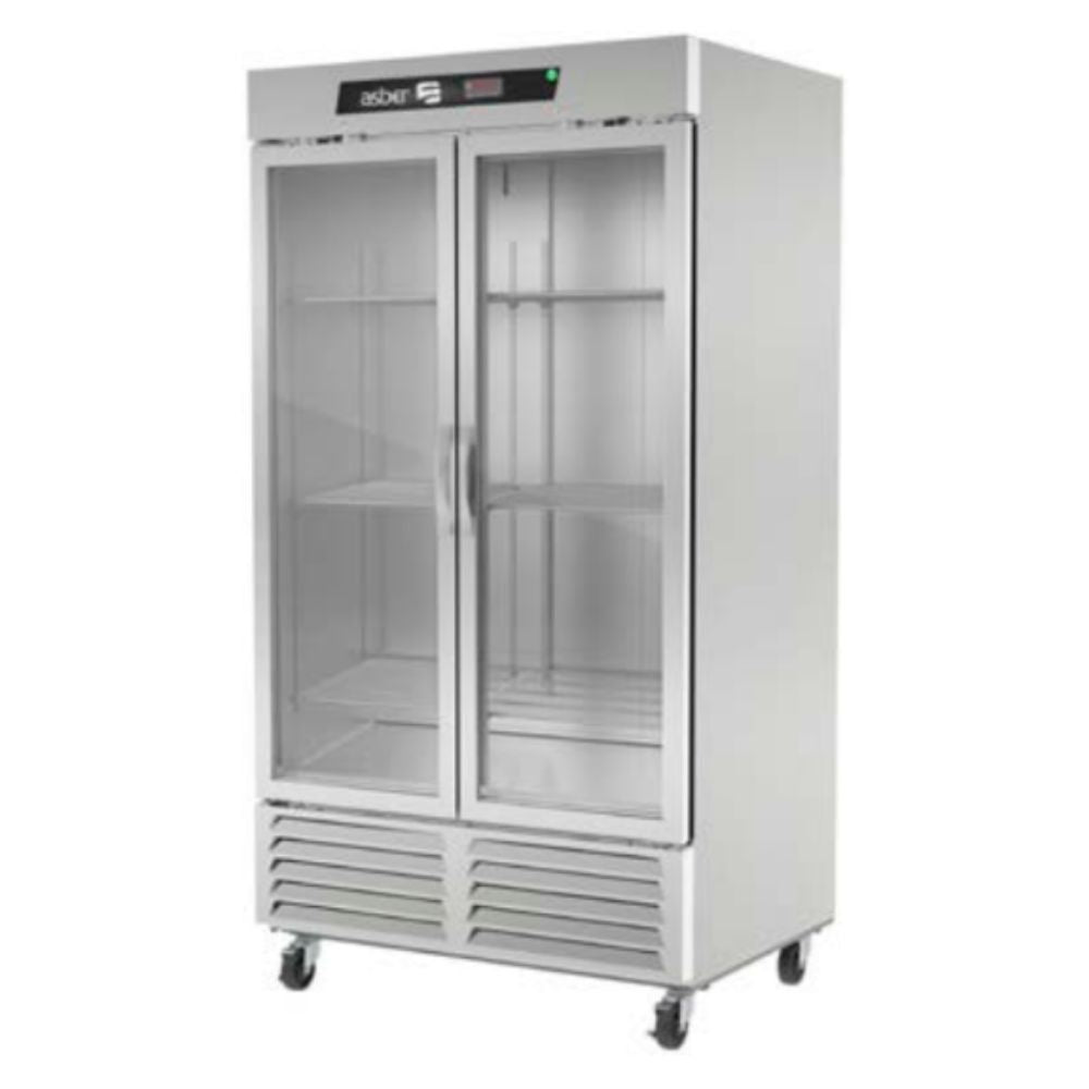 CONGELADOR ASBER ARF-37-G HC | Congelador Vertical | 2 Puertas Cristal | 6 Parrillas | 37 Pies Cúbicos | Acero Inoxidable | Controles Electrónicos | Tienda Supermercado Negocio