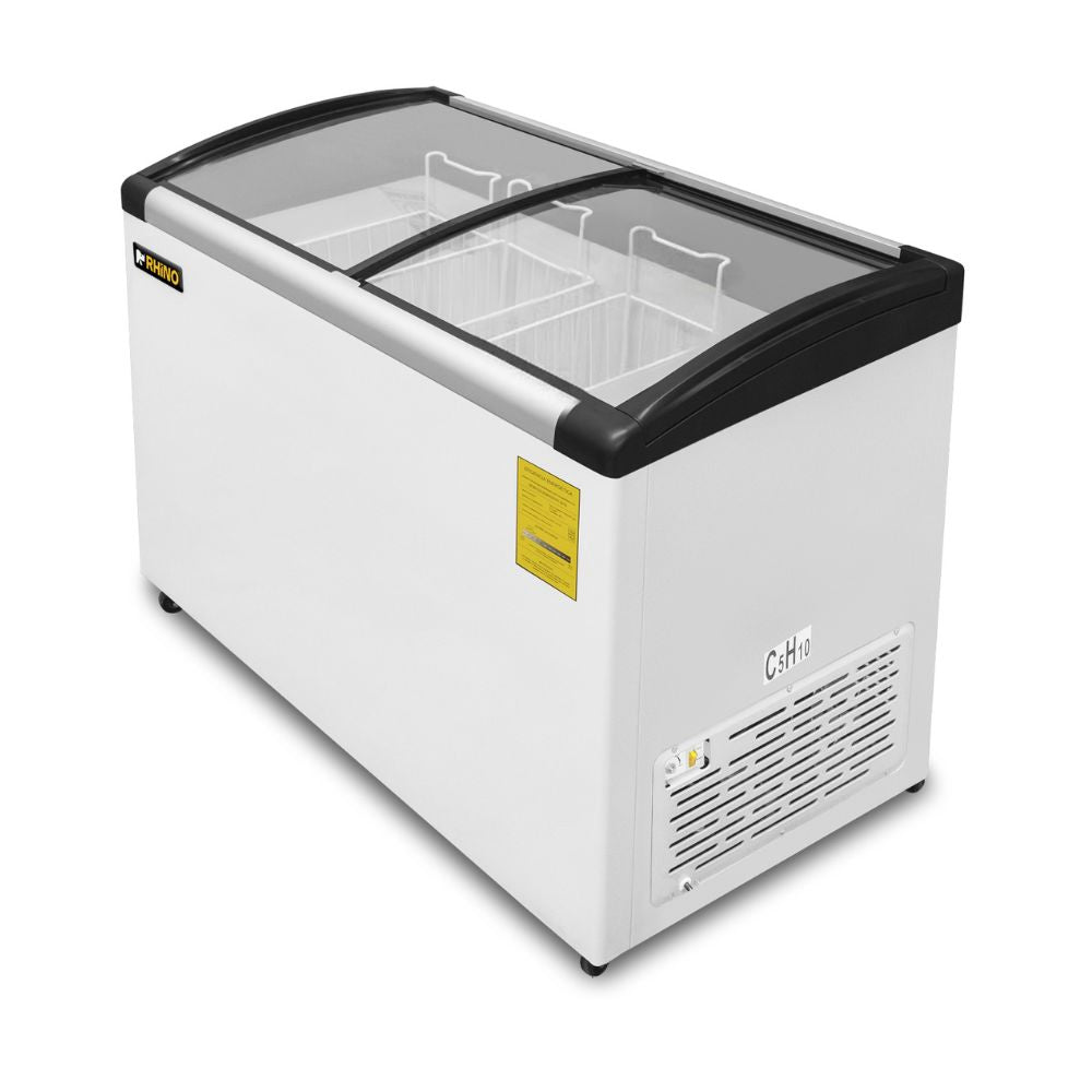 CONGELADOR RHINO CONGECRI-10C | Congelador Tapa de Cristal Curva | Capacidad: 9.2 ft3 / 283 L | Paleterías Cafeterías Tiendas de Conveniencia