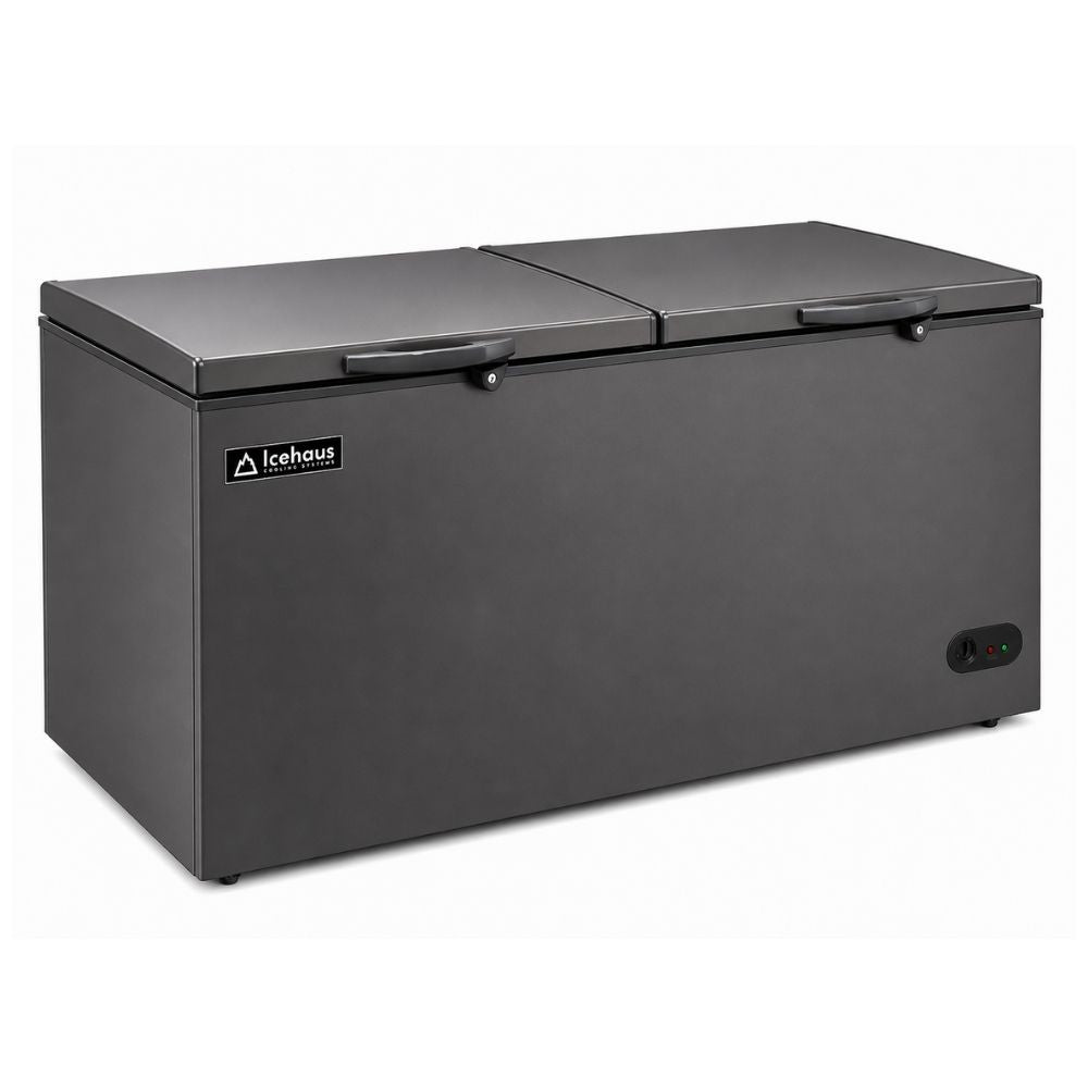 CONGELADOR ICEHAUS CTC - 24-G | Congelador y Refrigerador Horizontal Gris | 2 Tapas de Cofre | 24 Pies Cúbicos | Pescadería Heladería Carnicería