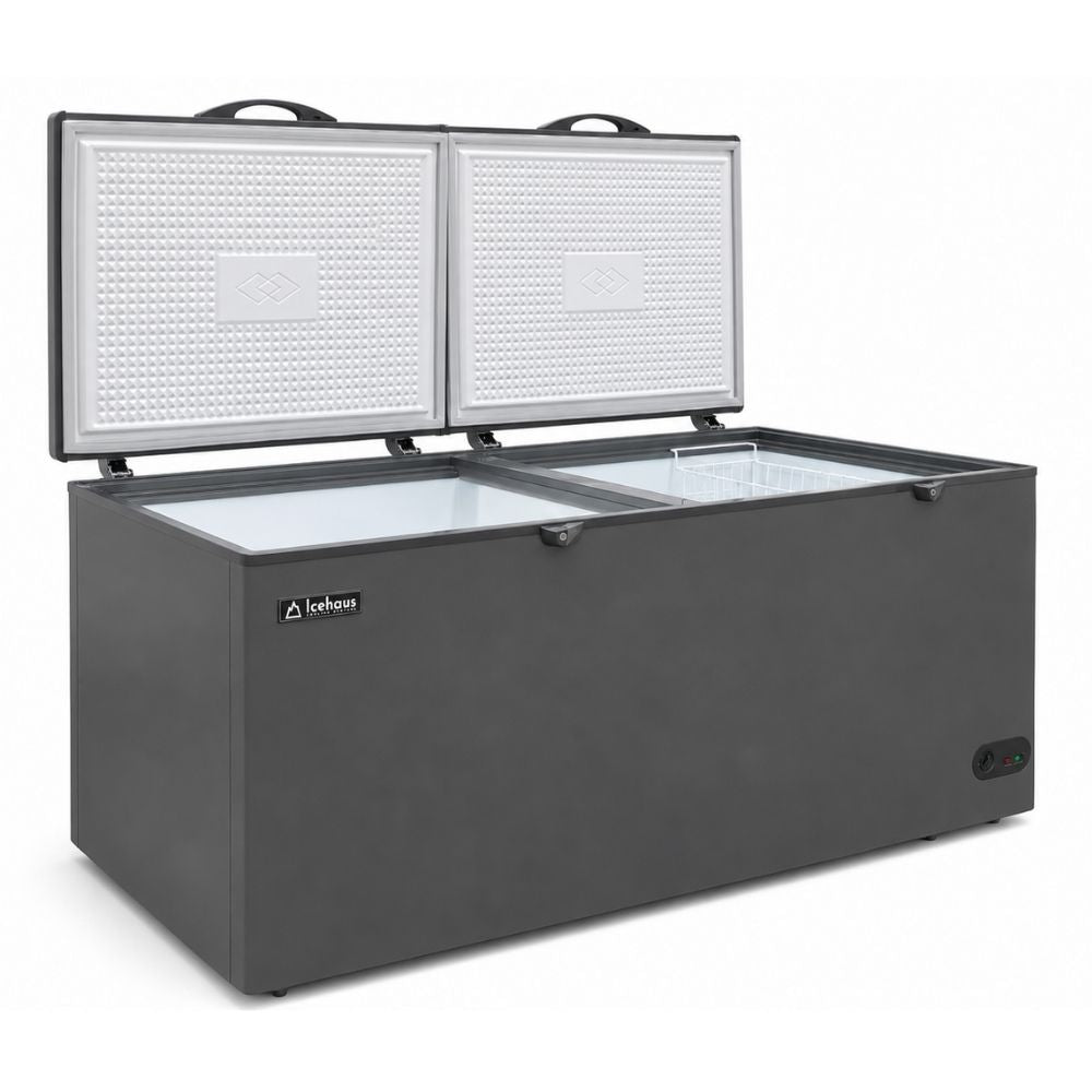 CONGELADOR ICEHAUS CTC - 24-G | Congelador y Refrigerador Horizontal Gris | 2 Tapas de Cofre | 24 Pies Cúbicos | Pescadería Heladería Carnicería