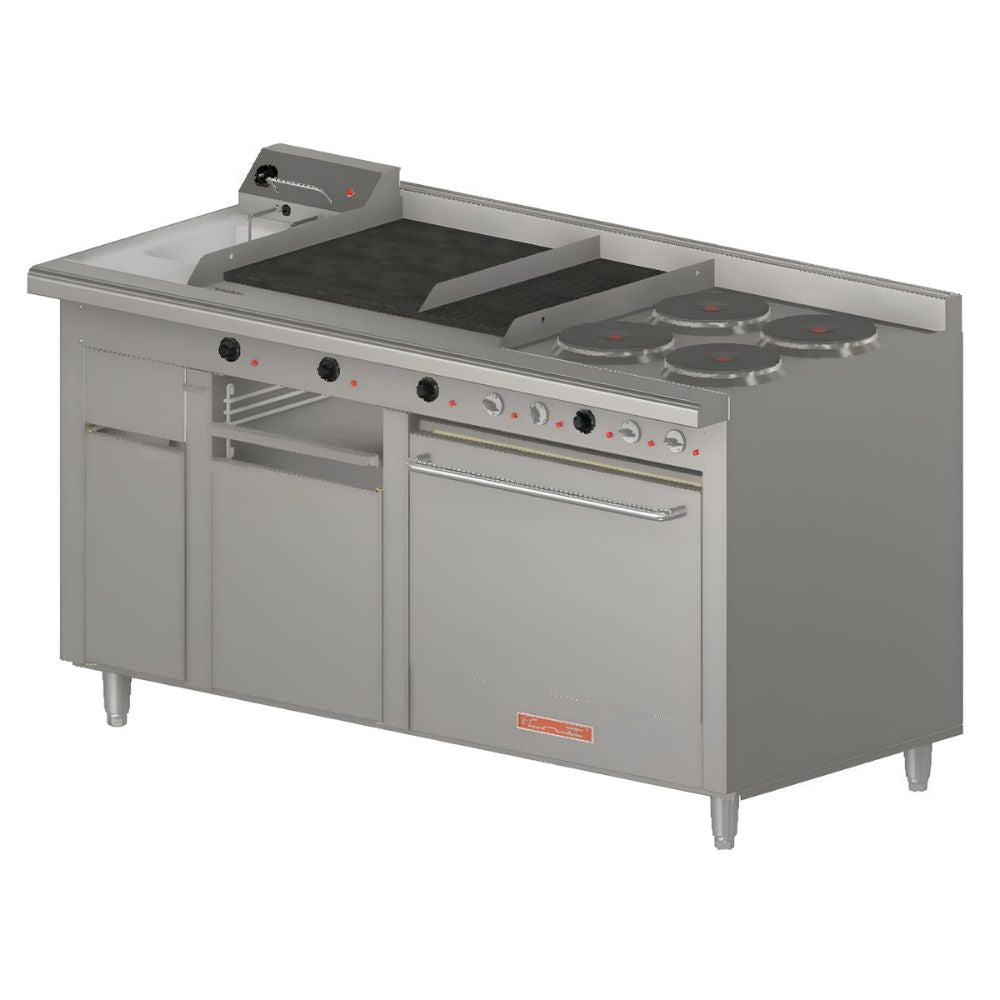 CORIAT MULTIPLE-E MASTERPREMIUM | Estufa | 4 Quemadores | Horno Freidora Parrilla Plancha | Electrico | Acero inoxidable | Bistro Restaurante Local