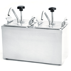 DISPENSADOR DE CONDIMENTOS MIGSA JZF-2 | Dispensador de Condimentos con Bomba 2 Insertos 2.2 Litros c/u | Acero Inoxidable | Comedores Restaurantes Bares