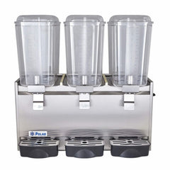 DESPACHADOR DE BEBIDAS POLAR DB-18X3 | Despachador de Bebidas Bandeja Evita Escurrimientos 3 Tanques 18 Litros c/u | Enfría Bebidas a 5°C | Acero Inoxidable | Cafetería Bistro Desayunador