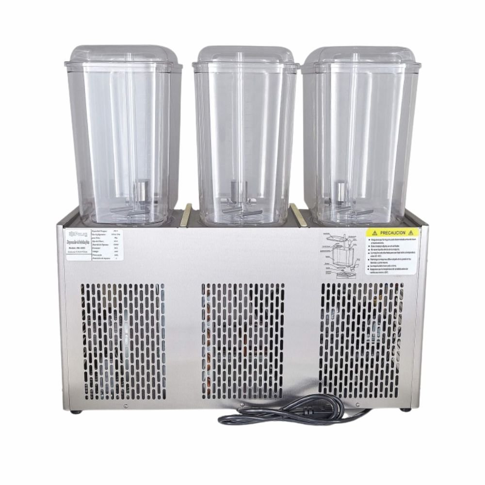 DESPACHADOR DE BEBIDAS POLAR DB-18X3 | Despachador de Bebidas Bandeja Evita Escurrimientos 3 Tanques 18 Litros c/u | Enfría Bebidas a 5°C | Acero Inoxidable | Cafetería Bistro Desayunador