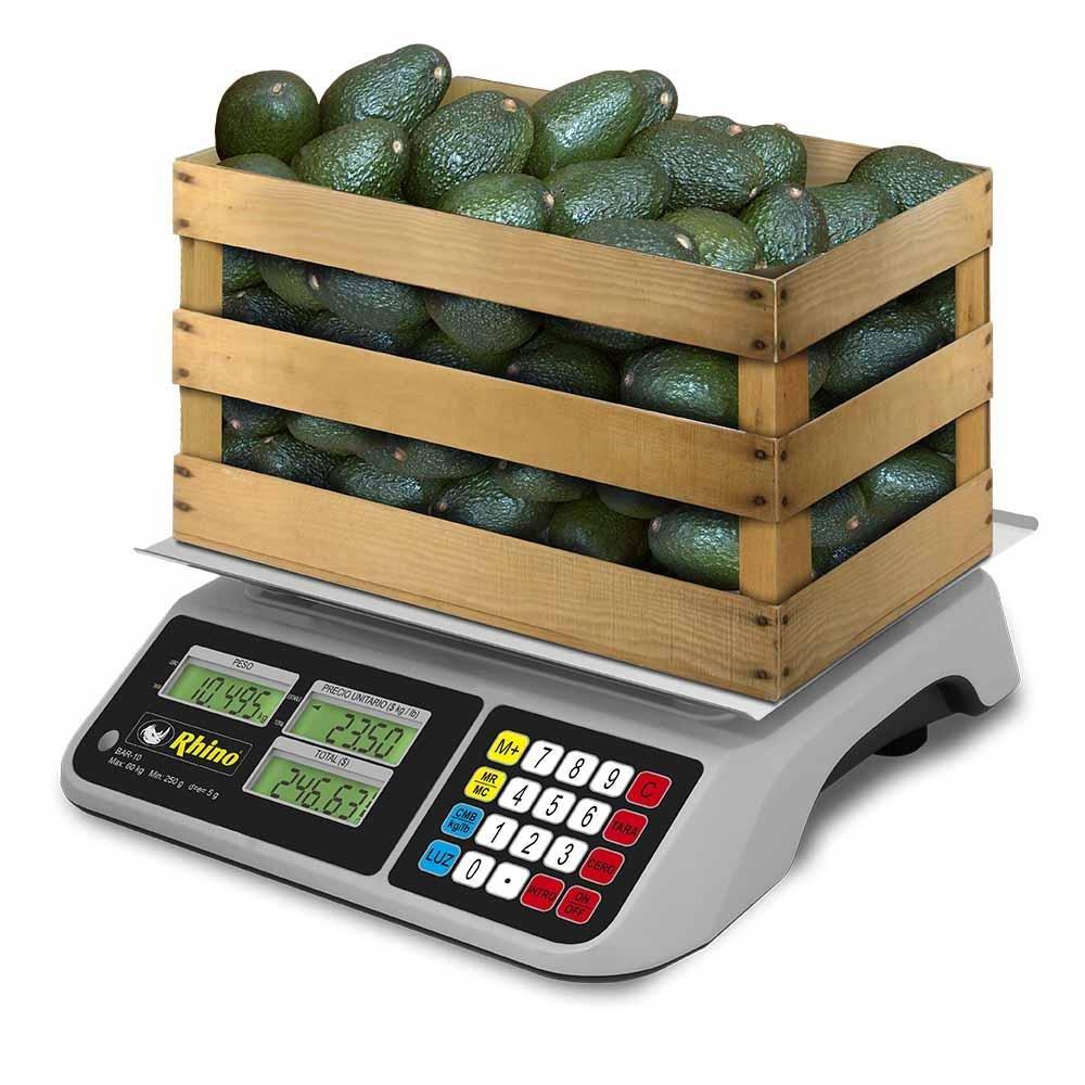 BÁSCULA RHINO BAR-10 | Báscula de Mostrador | 60 Kg | Plato Acero Inoxidable | Tianguis Restaurante Carnicería
