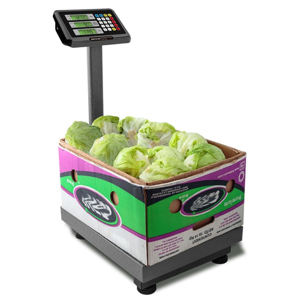 BÁSCULA PLATAFORMA RHINO BAPCA-200 | Báscula Plataforma 200 Kg | Doble Display Usuario – Cliente | Plataforma Acero al Carbono | Abarrotes Carnicería Cremería