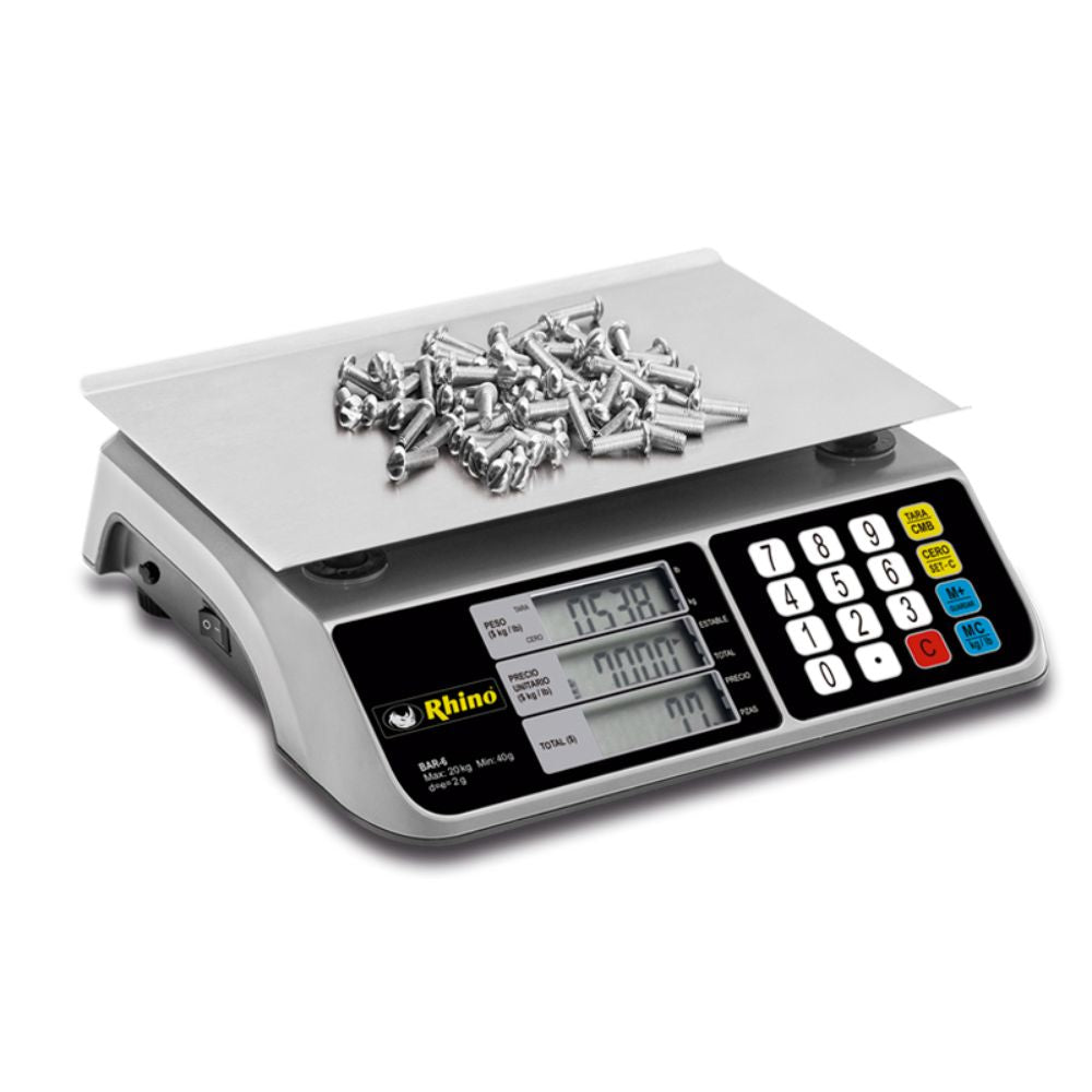BÁSCULA RHINO BAR-6 | Báscula Mostrador | 20 Kg | Acero Inoxidable | Ferretería Verduras Frutas