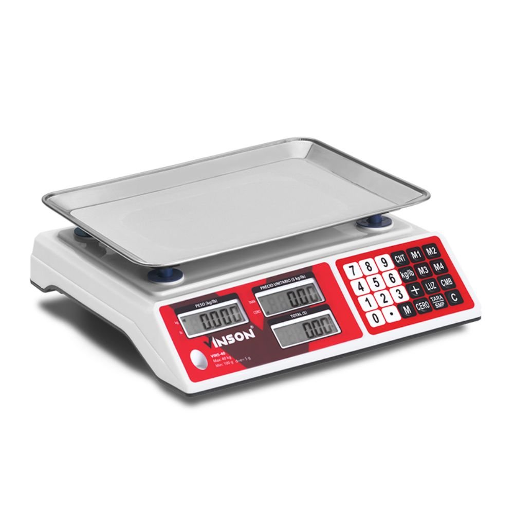BÁSCULA RHINO VINS-40 | Báscula 40 Kg Mostrador | Función Conteo de Piezas | Batería Recargable 200 Horas | Uso Comercial Tienda Abarrotes