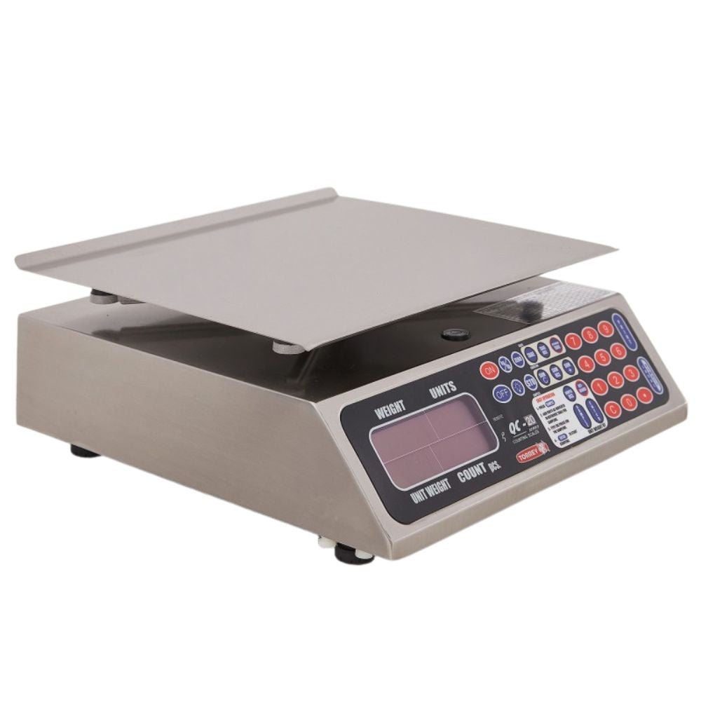 BÁSCULA CONTADORA TORREY QC20 0QC20 | Báscula Contadora 20 Kg Pantalla Iluminada | Uso Rudo | Acero Inoxidable | Restaurante Tiendas Abarroteras