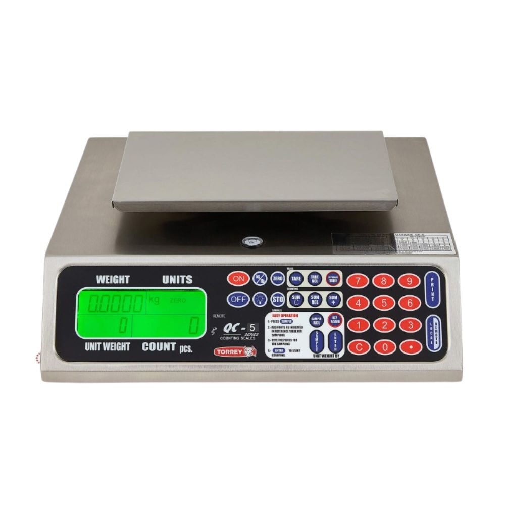 BÁSCULA CONTADORA TORREY QC5 0QC5 | Báscula Contadora 5 Kg Batería Recargable | Uso Rudo | Acero Inoxidable | Comercio Abarrotes Joyería